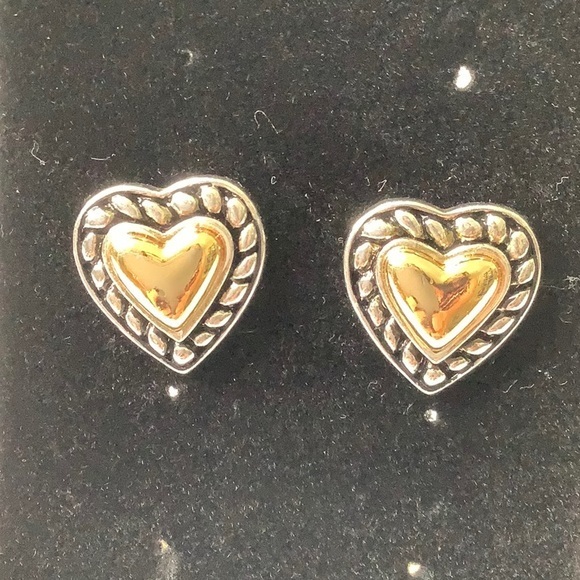Gold silver heart rope edge post earrings size .5 EUC - Picture 3 of 6